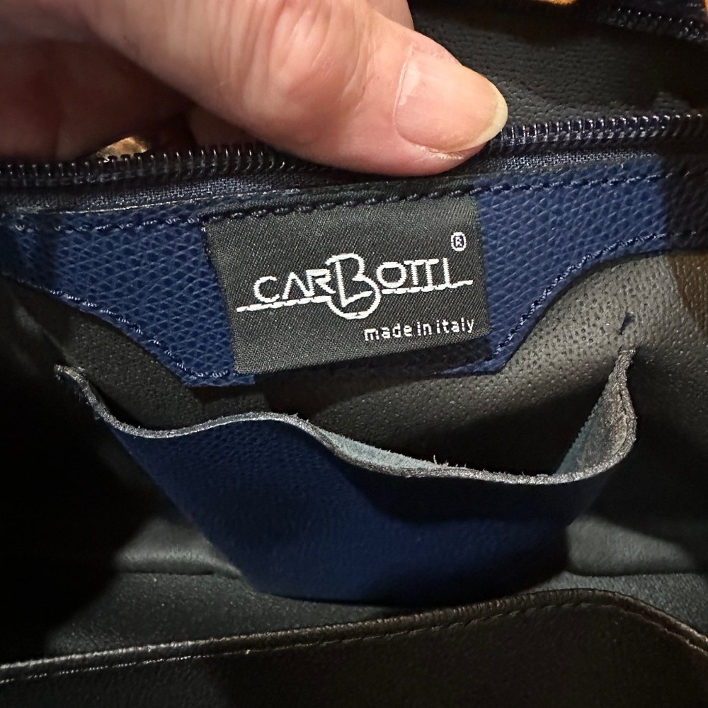 Color-Block Satchel in Navy, Mustard & Red - Picture 10 of 15
